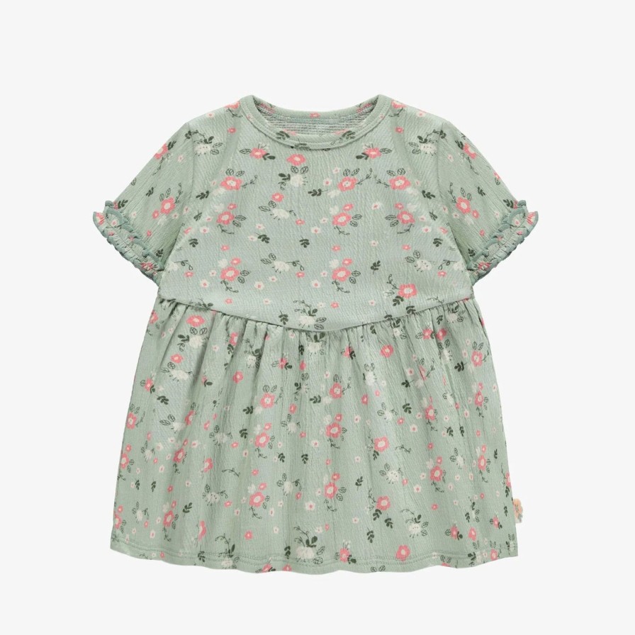 Baby Souris Mini | Light Green Floral Crepe Dress