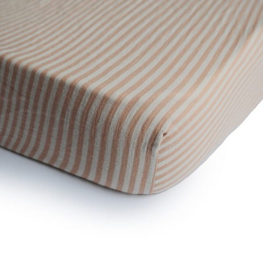 Baby Care Mushie | Natural Stripe Muslin Crib Sheet