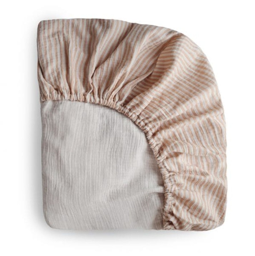 Baby Care Mushie | Natural Stripe Muslin Crib Sheet