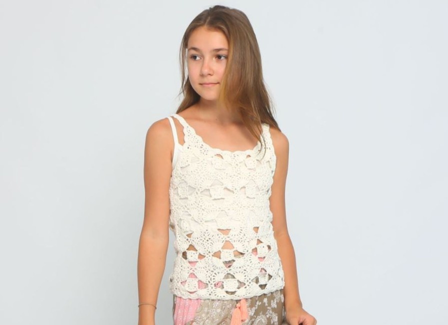 Tween Joyous and Free | Ivory Crochet Tank