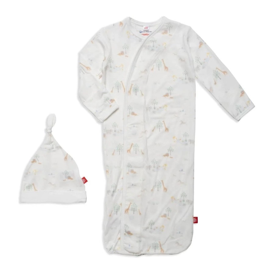 Baby Magnetic Me | White Serene Safari Gown And Hat Set