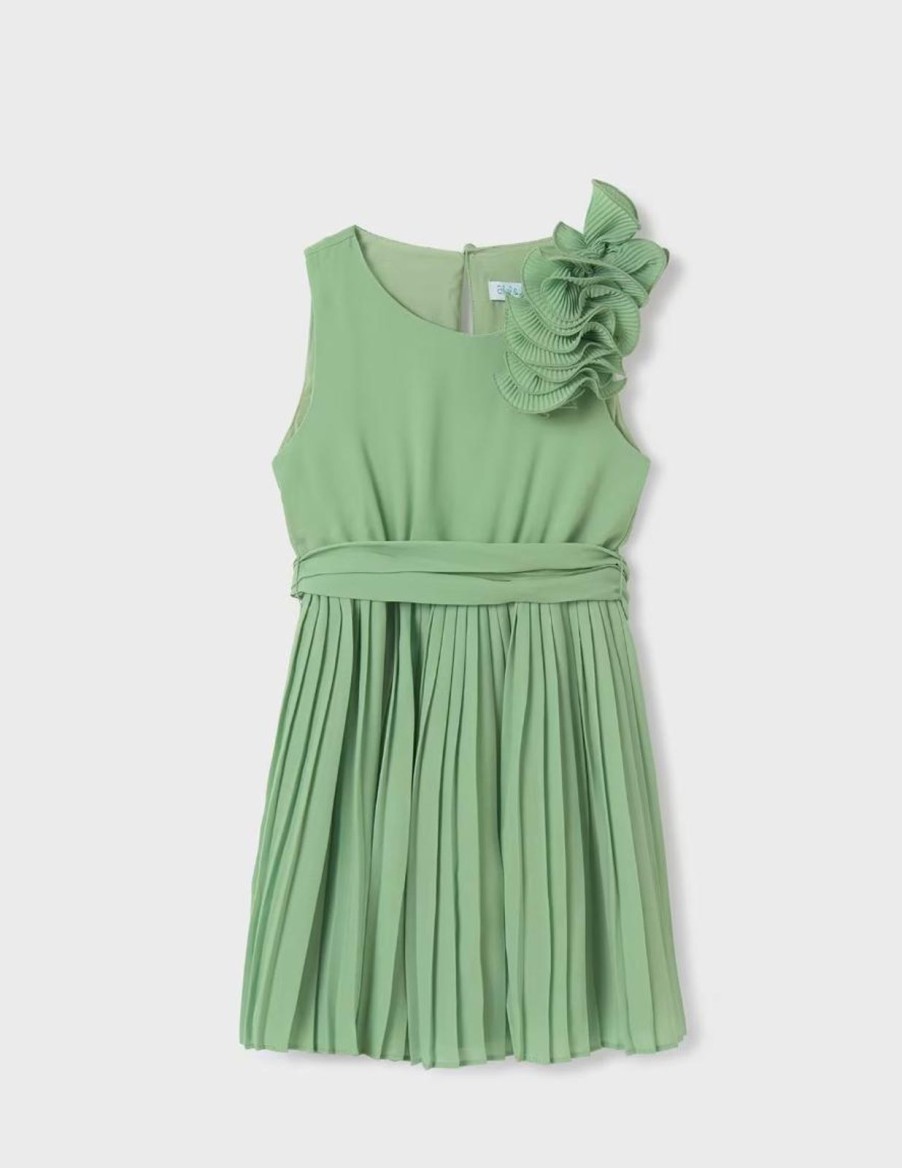 Child Abel & Lula | Green Pleated Chiffon Dress