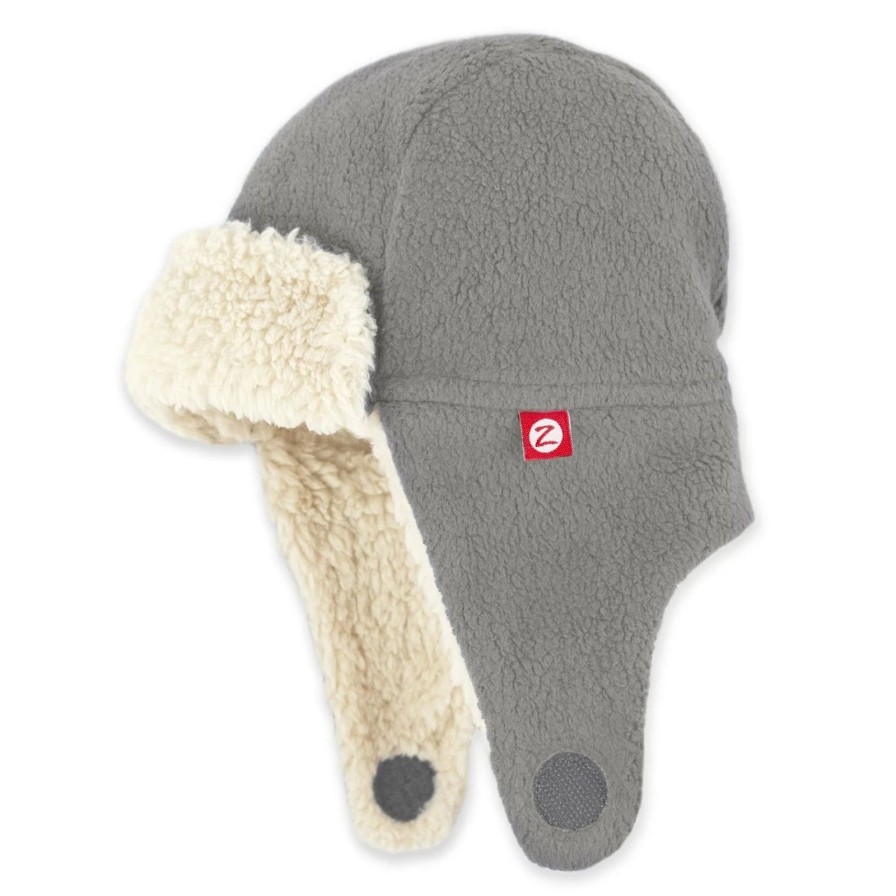 Accessories Zutano | Grey Furry Fleece Trapper Hat