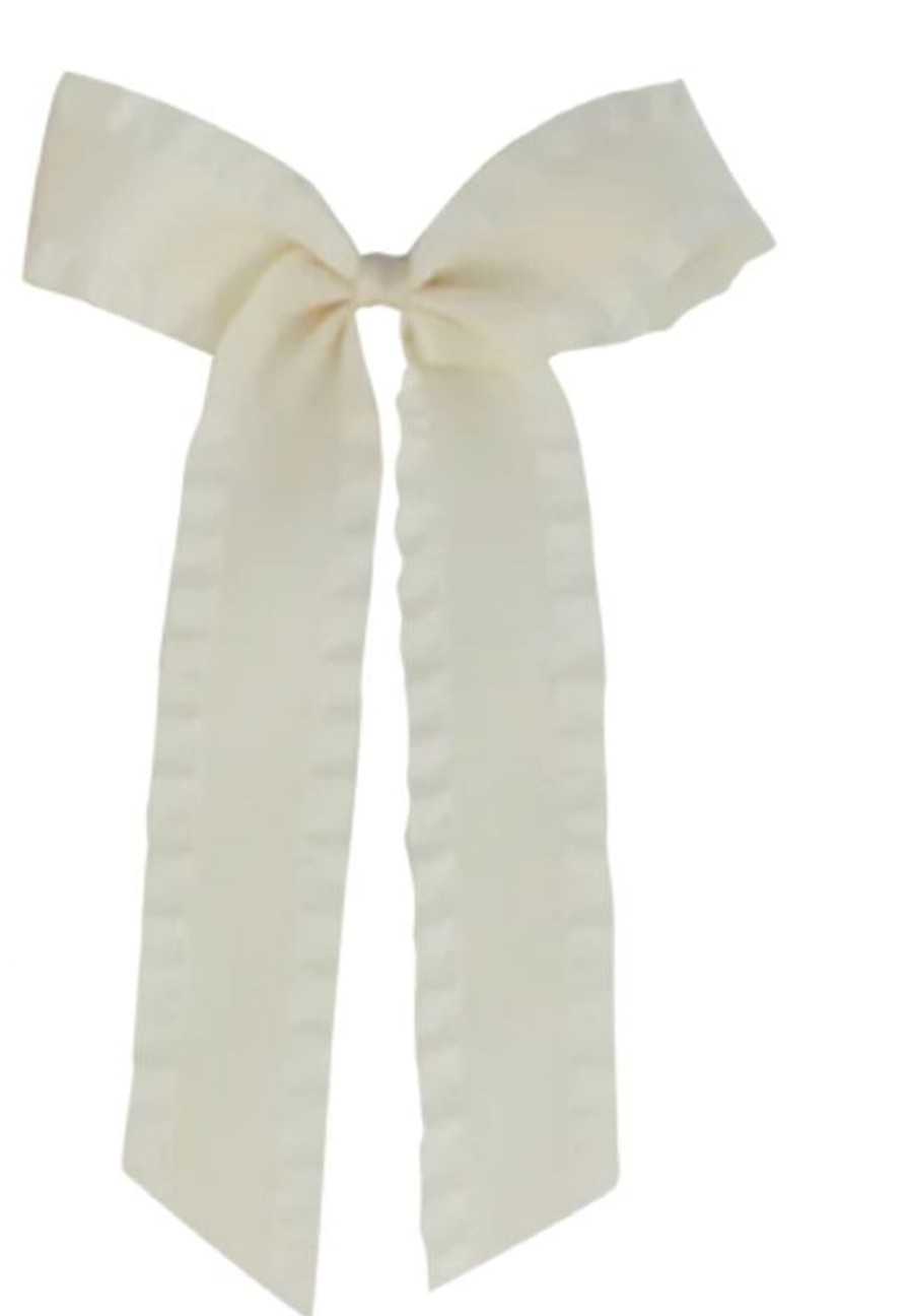 Accessories Bows Arts | Cream Ruffle Satin Long Tail Bow