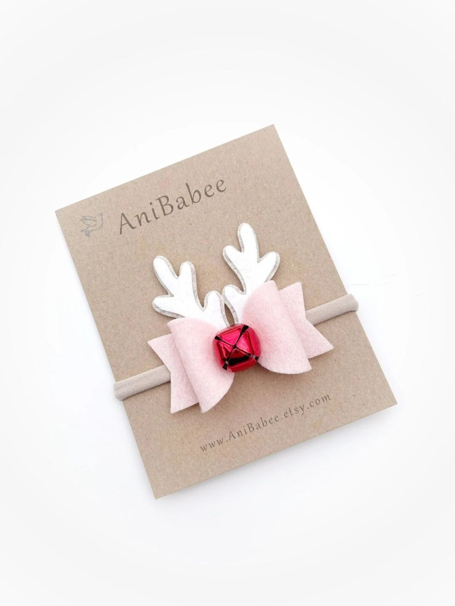 Accessories AniBabee | Pink & Red Rudolph Bow