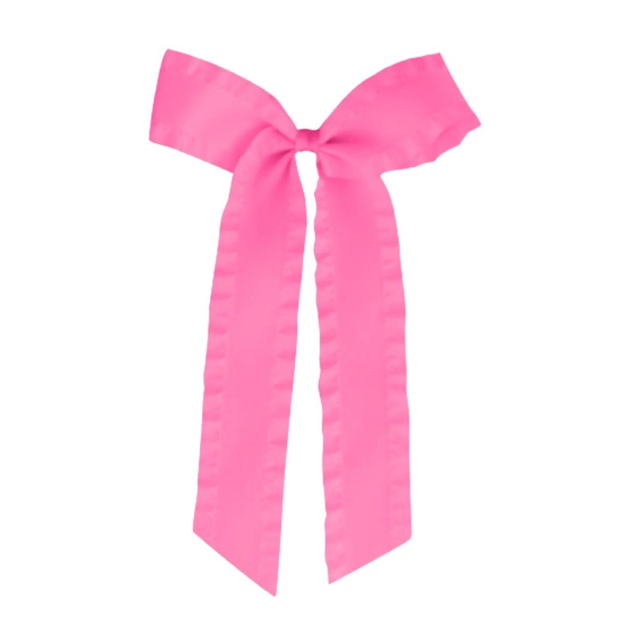 Accessories Bows Arts | Hot Pink Ruffle Satin Long Tail Bow