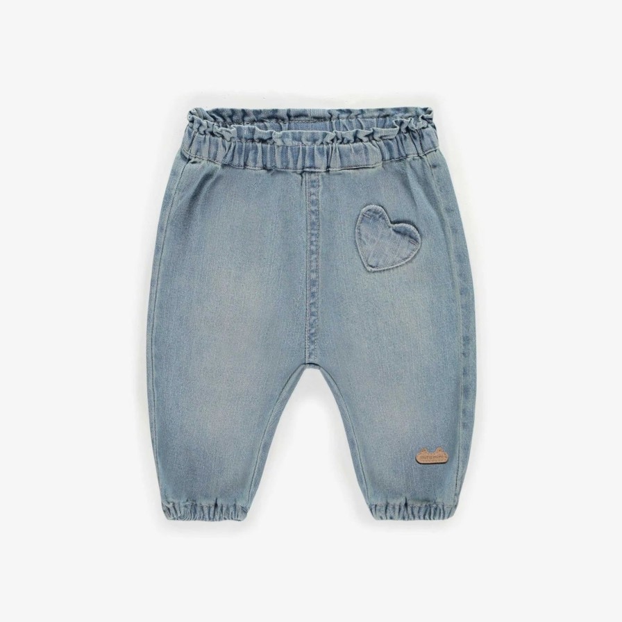 Baby Souris Mini | Heart Patch Light Denim Pants