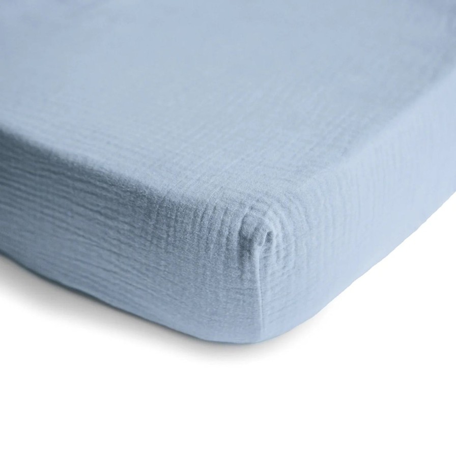 Baby Care Mushie | Baby Blue Muslin Crib Sheet