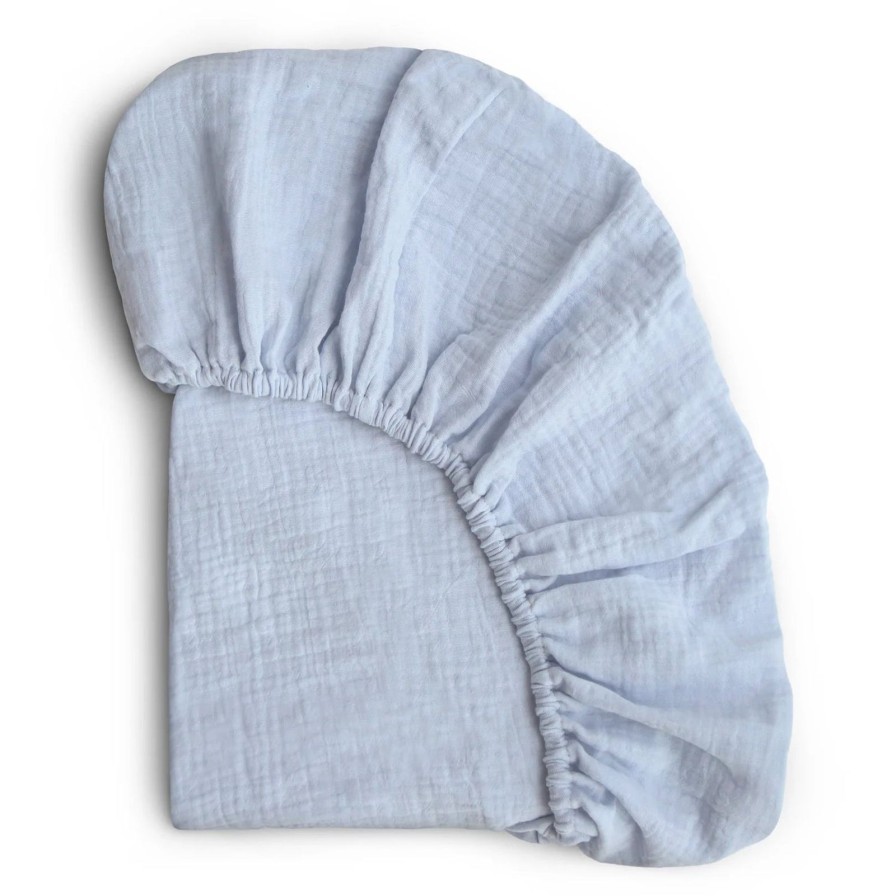 Baby Care Mushie | Baby Blue Muslin Crib Sheet