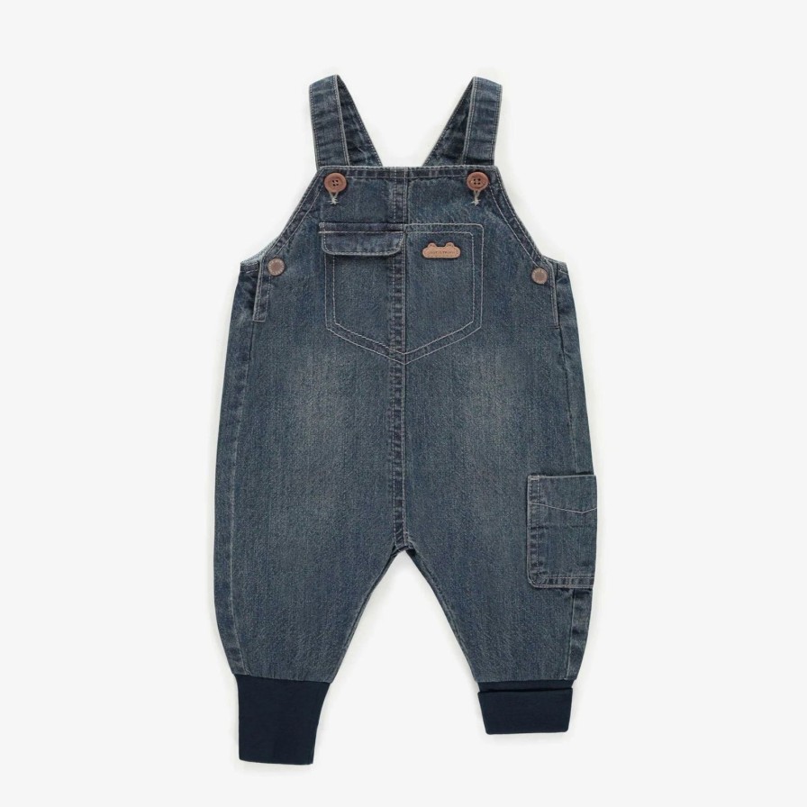 Baby Souris Mini | Dark Denim Ribbed Knit Ankle Overalls