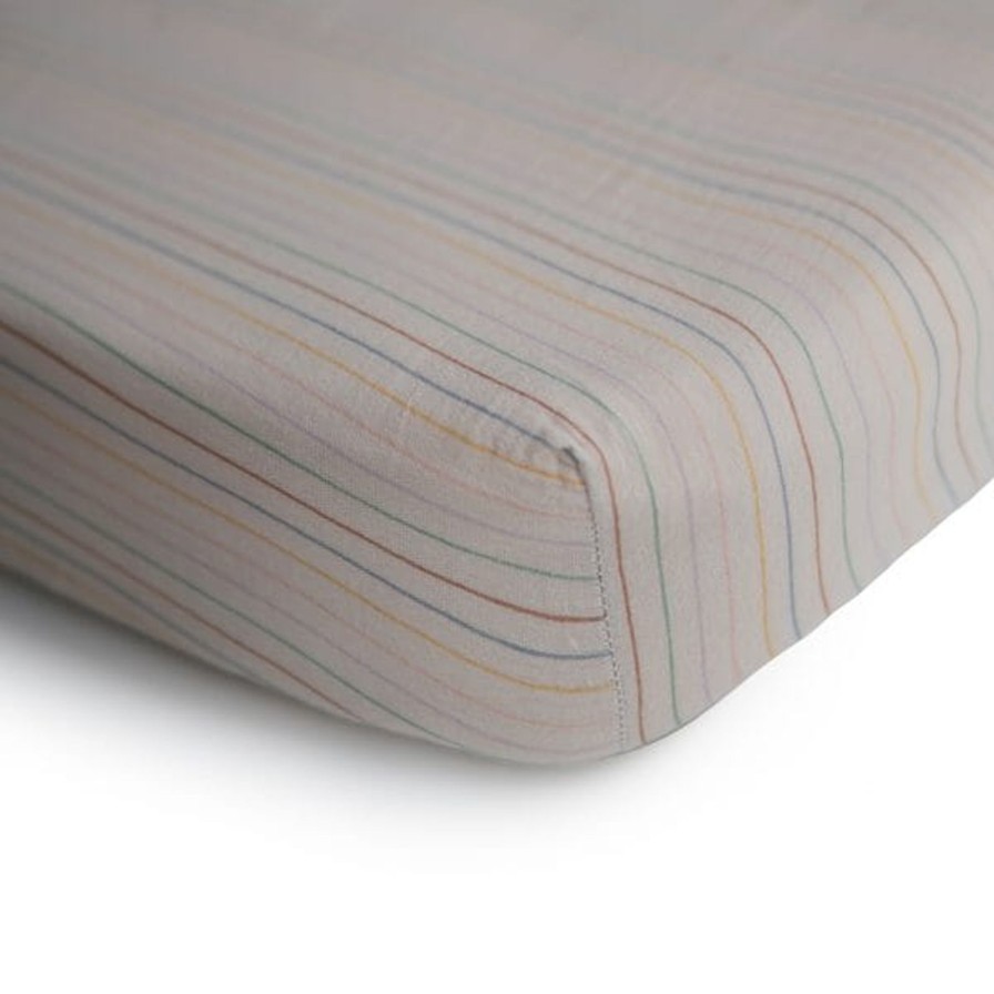 Baby Care Mushie | Retro Stripes Muslin Crib Sheet