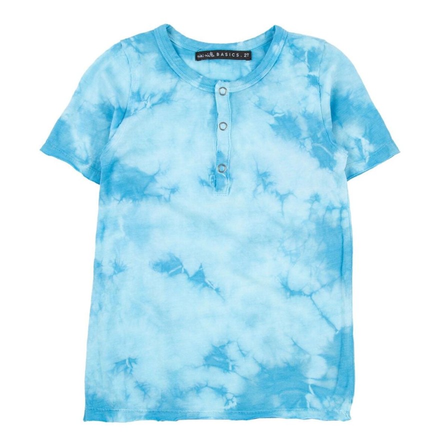 Child Miki Miette | Blue Tie Dye Henley Tee