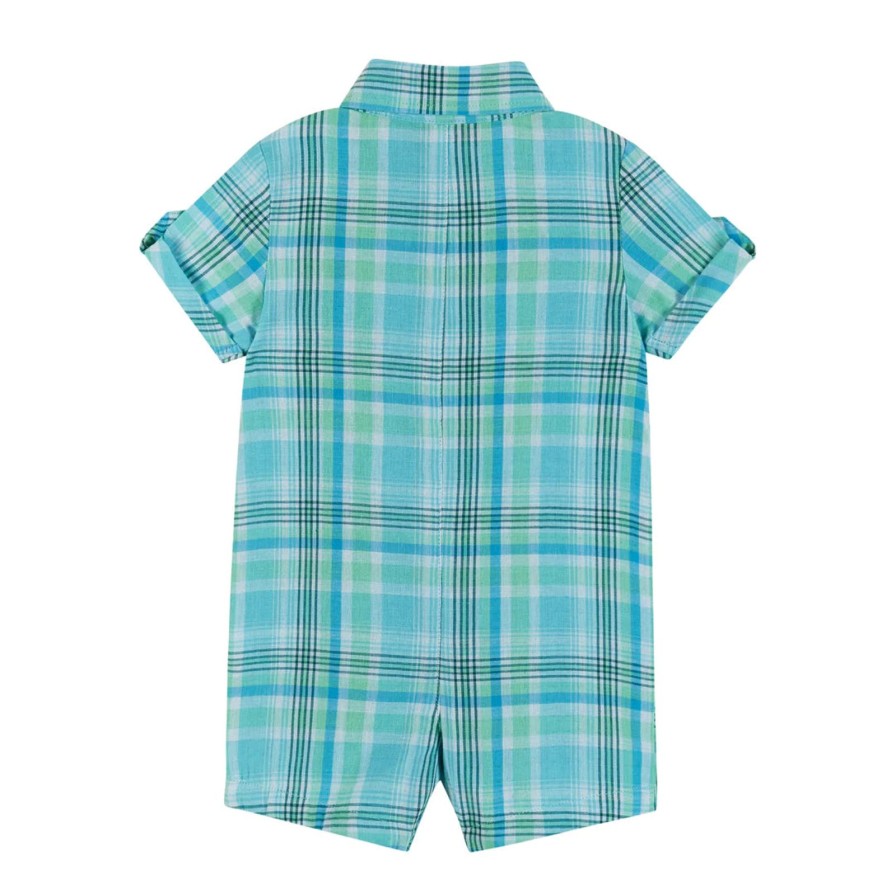 Baby Andy & Evan | Green Plaid Romper With Bowtie