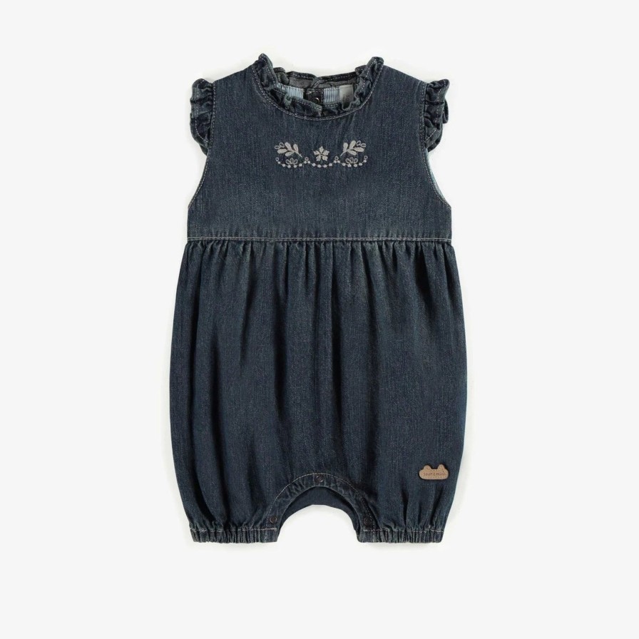 Baby Souris Mini | Dark Denim Floral Romper