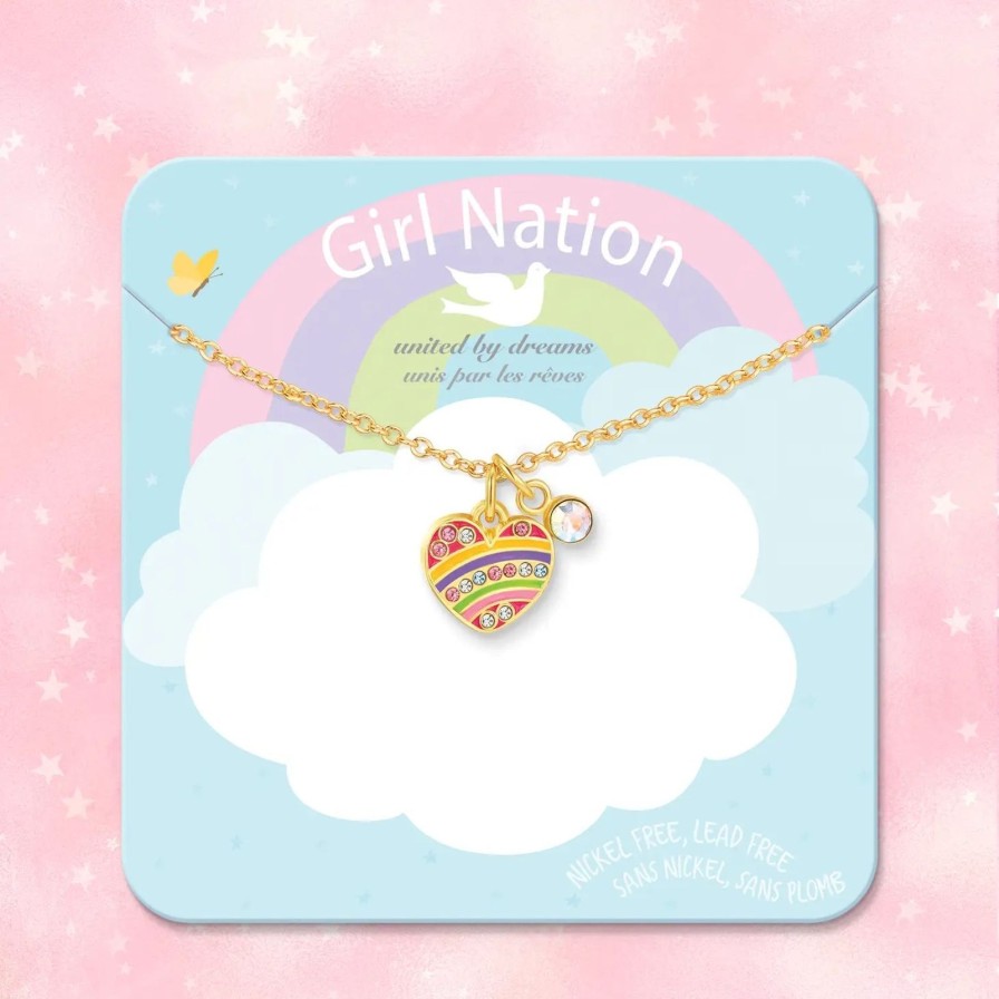 Accessories Girl Nation | Crystal Rainbow Heart Necklace